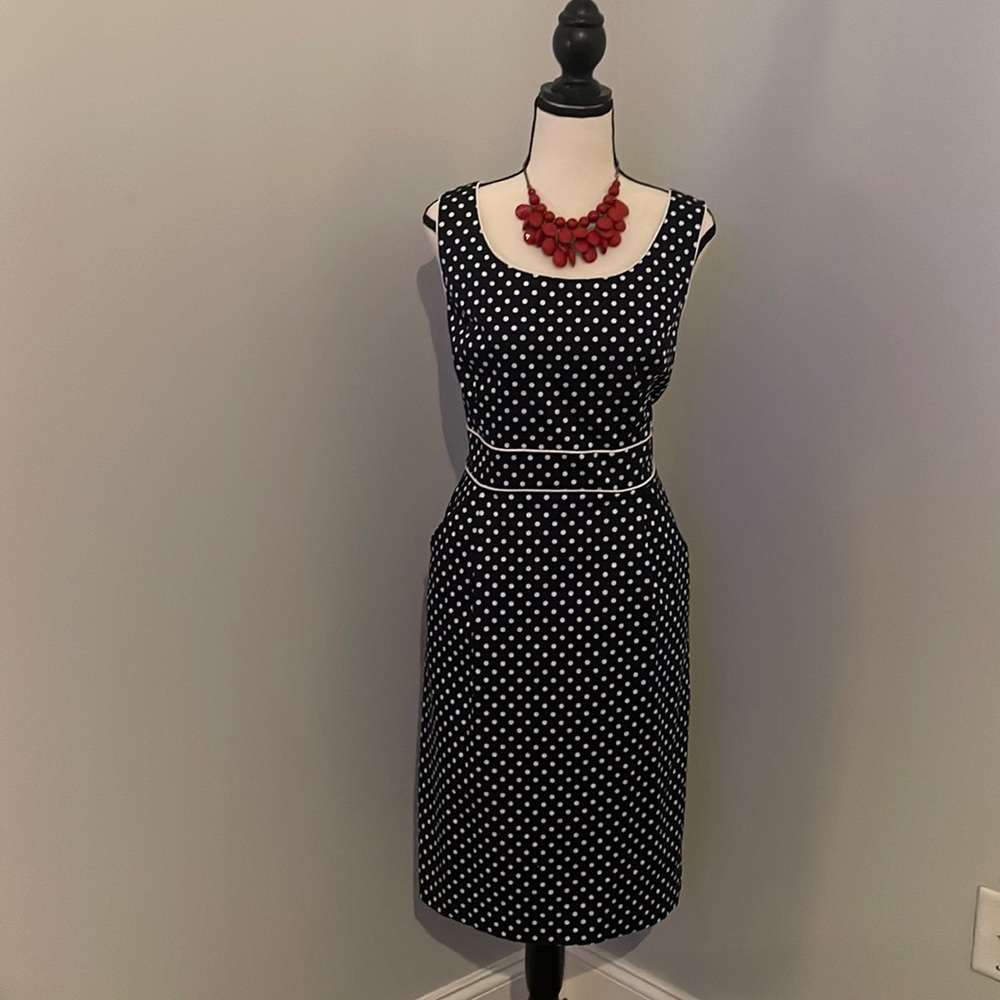 TAHARI Navy Blue Polka Dot Dress